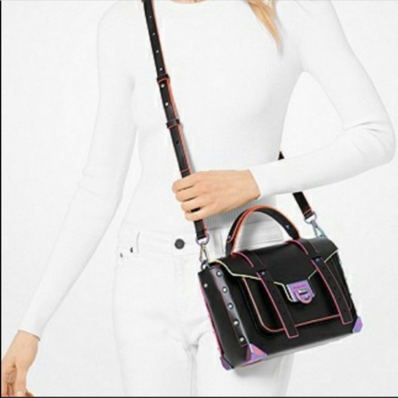 Michael Kors MK Manhattan neon contrast
trim black satchel bag crossbody - Picture 9 of 9